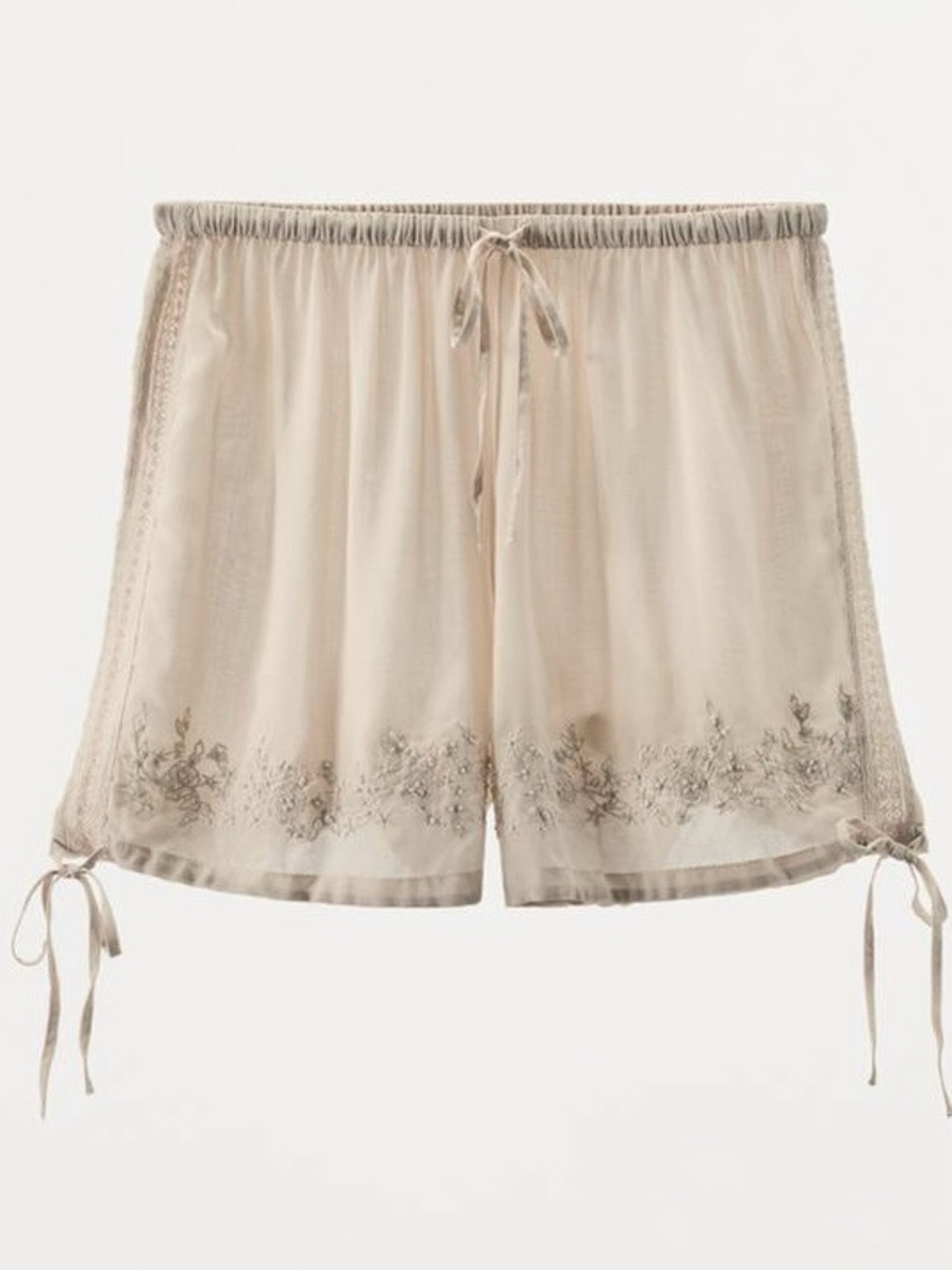 Zara Shorts with Embroidery and Beads Floral High Fit Oyster White Small